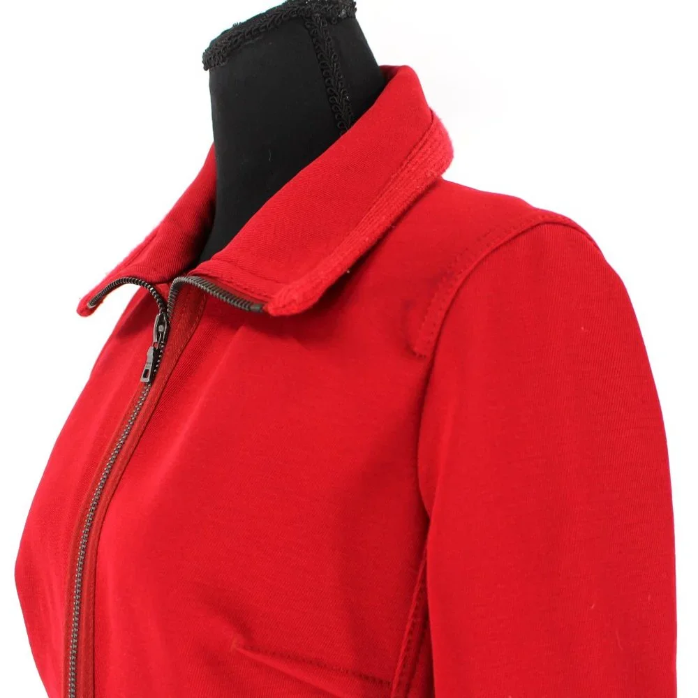 PRADA Sport Red Jacket Zip Up Collared Fleece Lined Nylon Trim Large Wool Top L - Picture 3 of 8